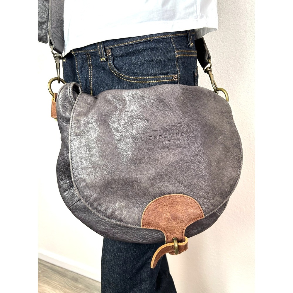 Liebeskind Genuine Leather Saddle Handbag Gray Shoulder Crossbody Top Handle